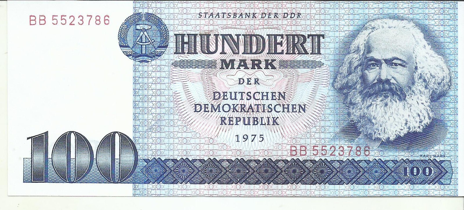 GERMANY-DDR 100 Mark 1975  P 31 . KARL MARX. UNC CONDITION. 2RW 01DES