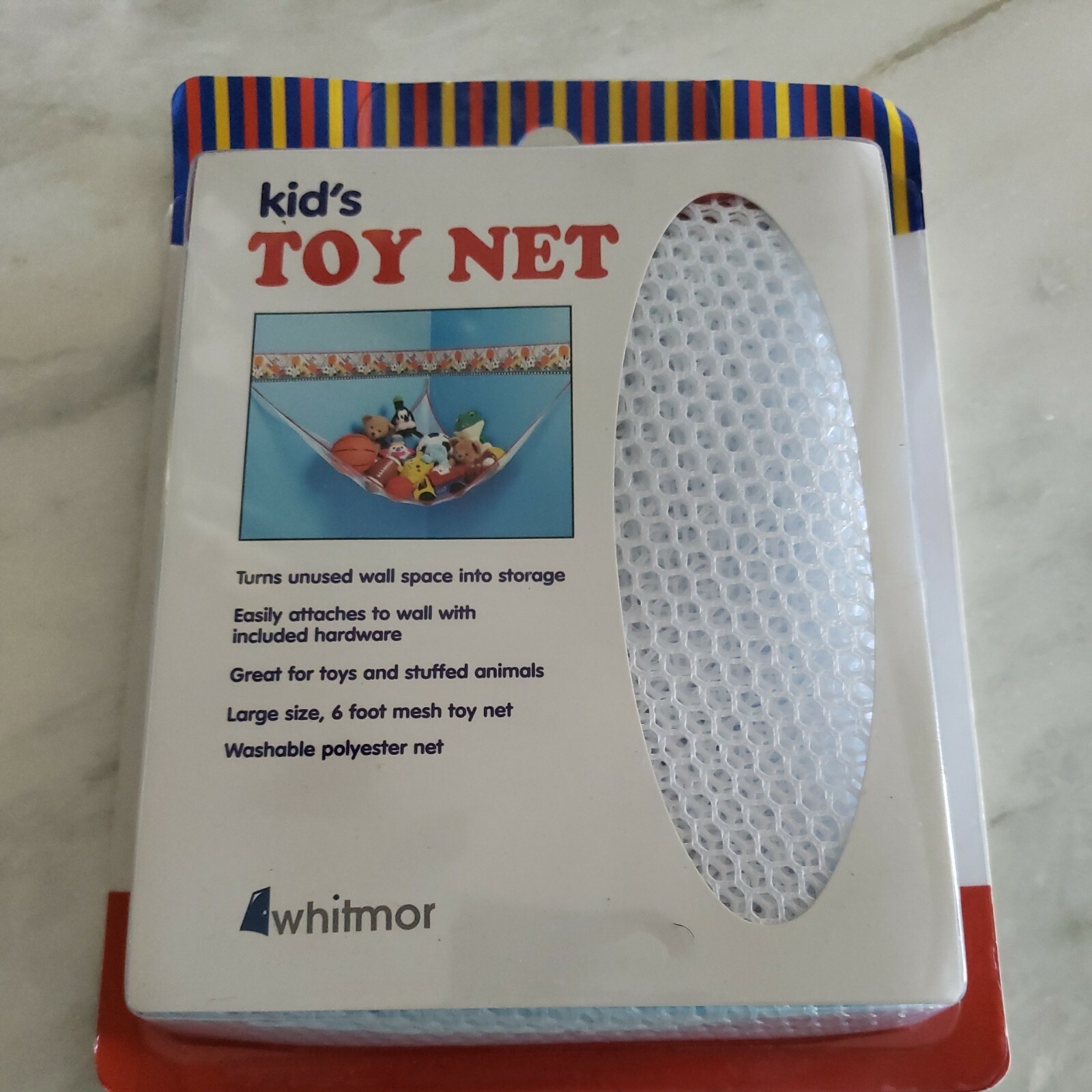 Whitmor 6ft Mesh Fabric Toy Net 1 pk white w red trim