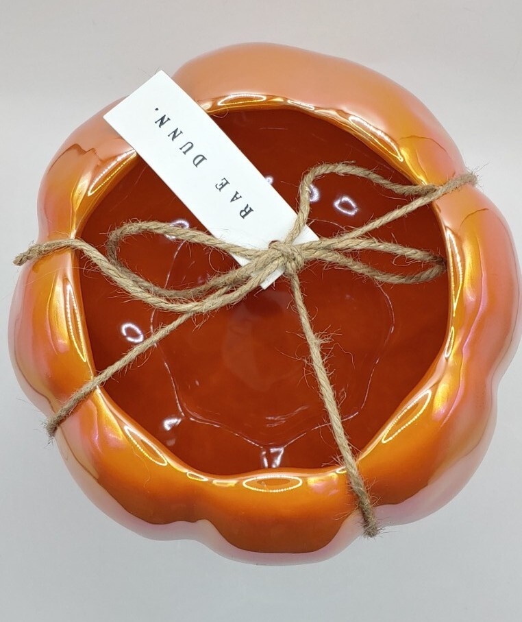 Rae Dunn ceramic orange luster "Lets Carve Out Some Fun" pumpkin planter 7 x 7