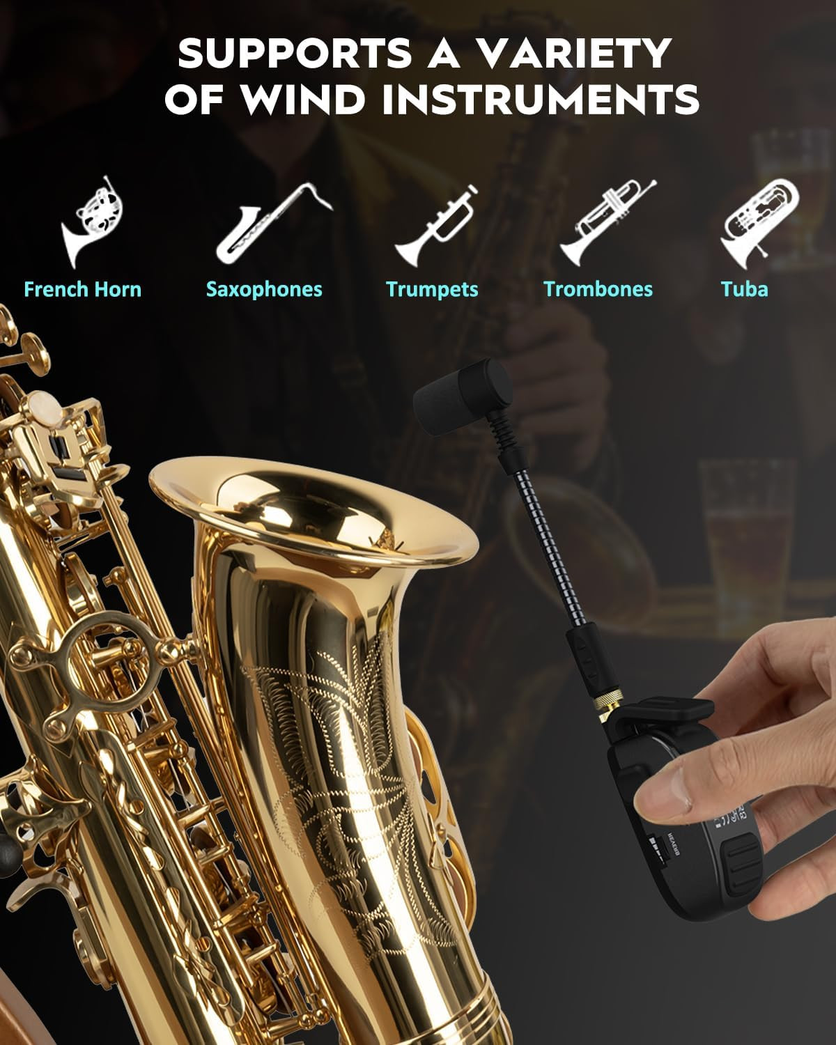 UHF Rechargeable Wireless Instrument Microphone System with Clip-On Transmitter