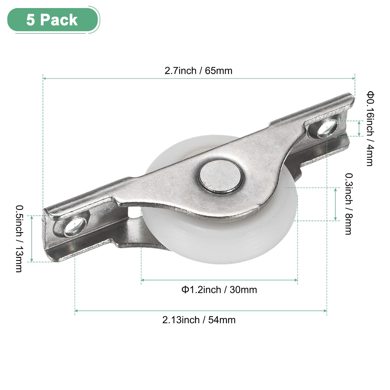 5-Pack Screen Door Rollers, 30mm/1.18" Dia Nylon Single Wheel [White]