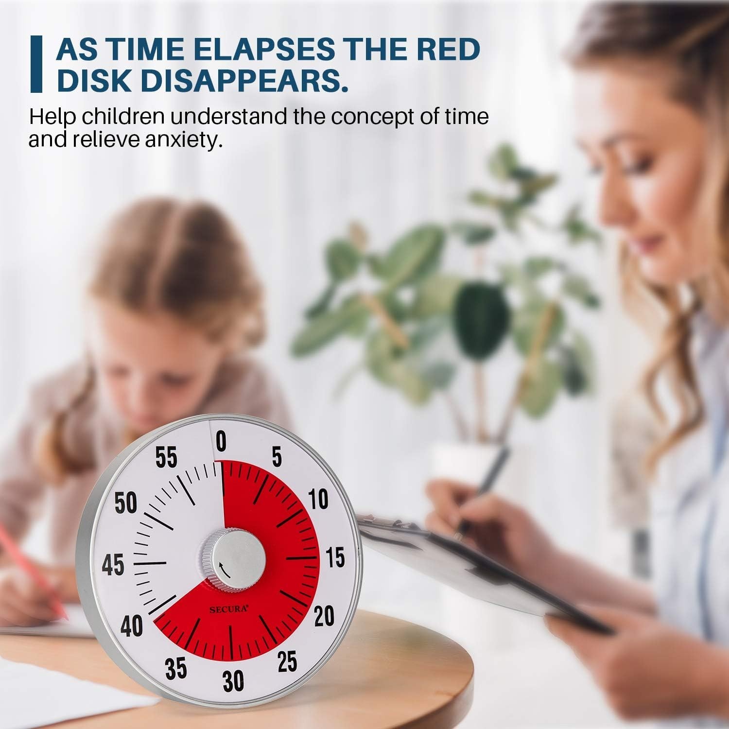 Secura 7.5-inch Visual Countdown 60-Minute Kitchen Timer, Time Management, NEW