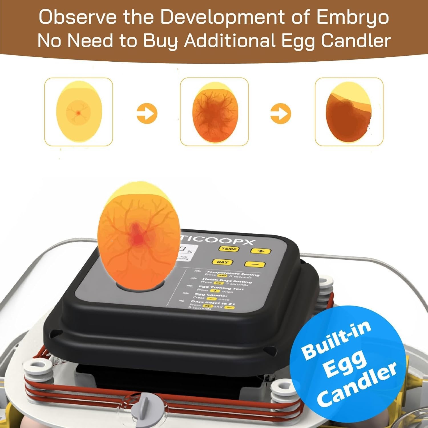 30-Egg Incubator with Humidity Display & Automatic Egg Turner for Hatching