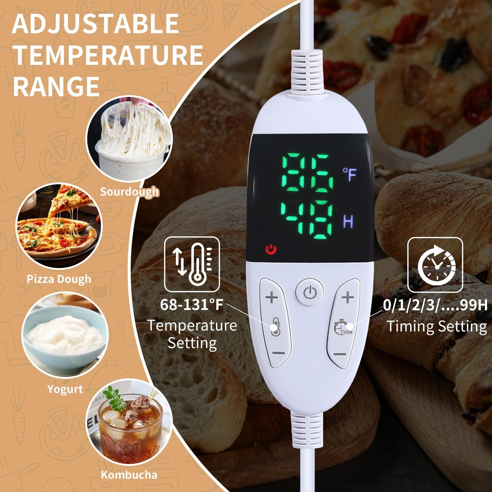 Folding Bread Proofing Box, Dough Proofer with 68-131℉ Temp Control & 99H
