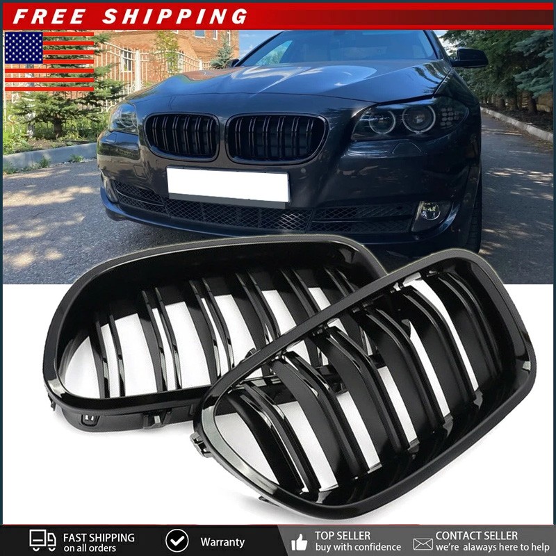 Gloss Black 2 Lines Front Kidney Grille For  2010-2016 BMW F10 528i 535i 550i M5
