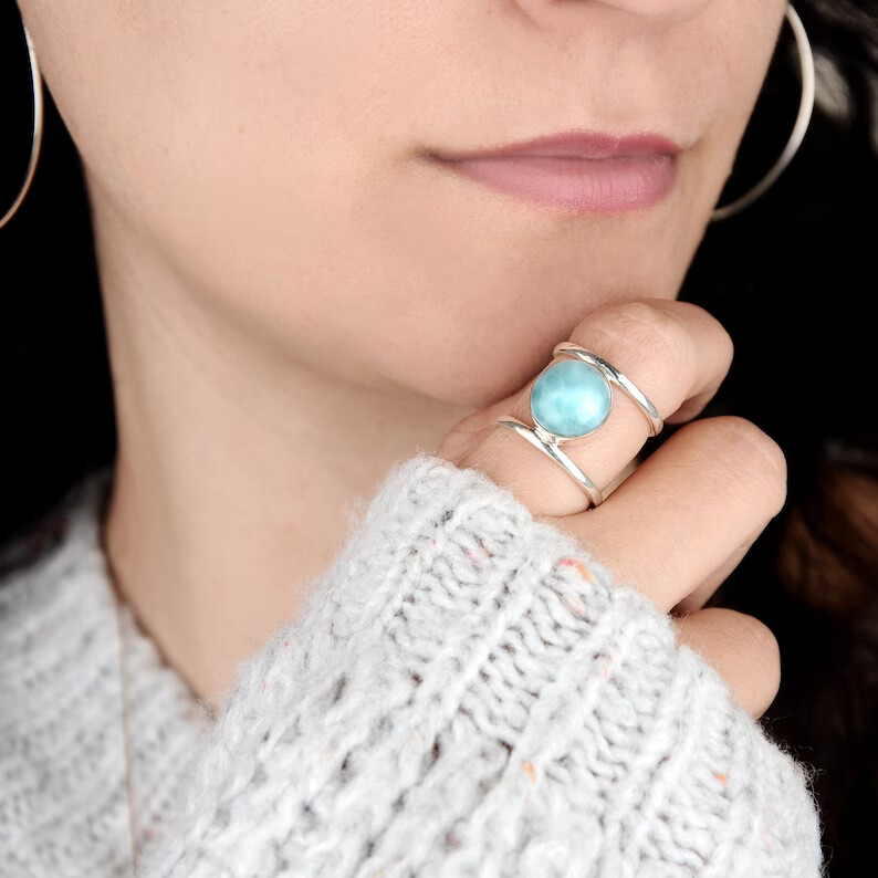 Larimar Ring Handmade 925 Sterling Silver Anniversary Gift Ring All Size SR410