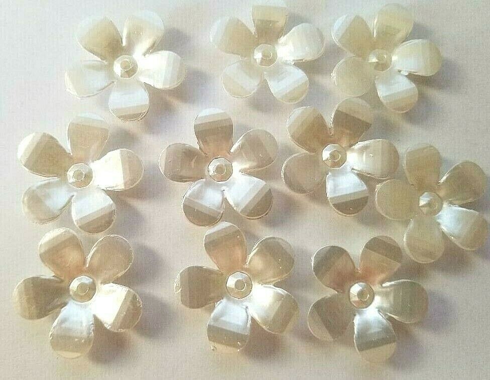 CraftbuddyUS 50pcs 3cm Cream Acrylic Flower Stick On or Sew On Topper, Wedding