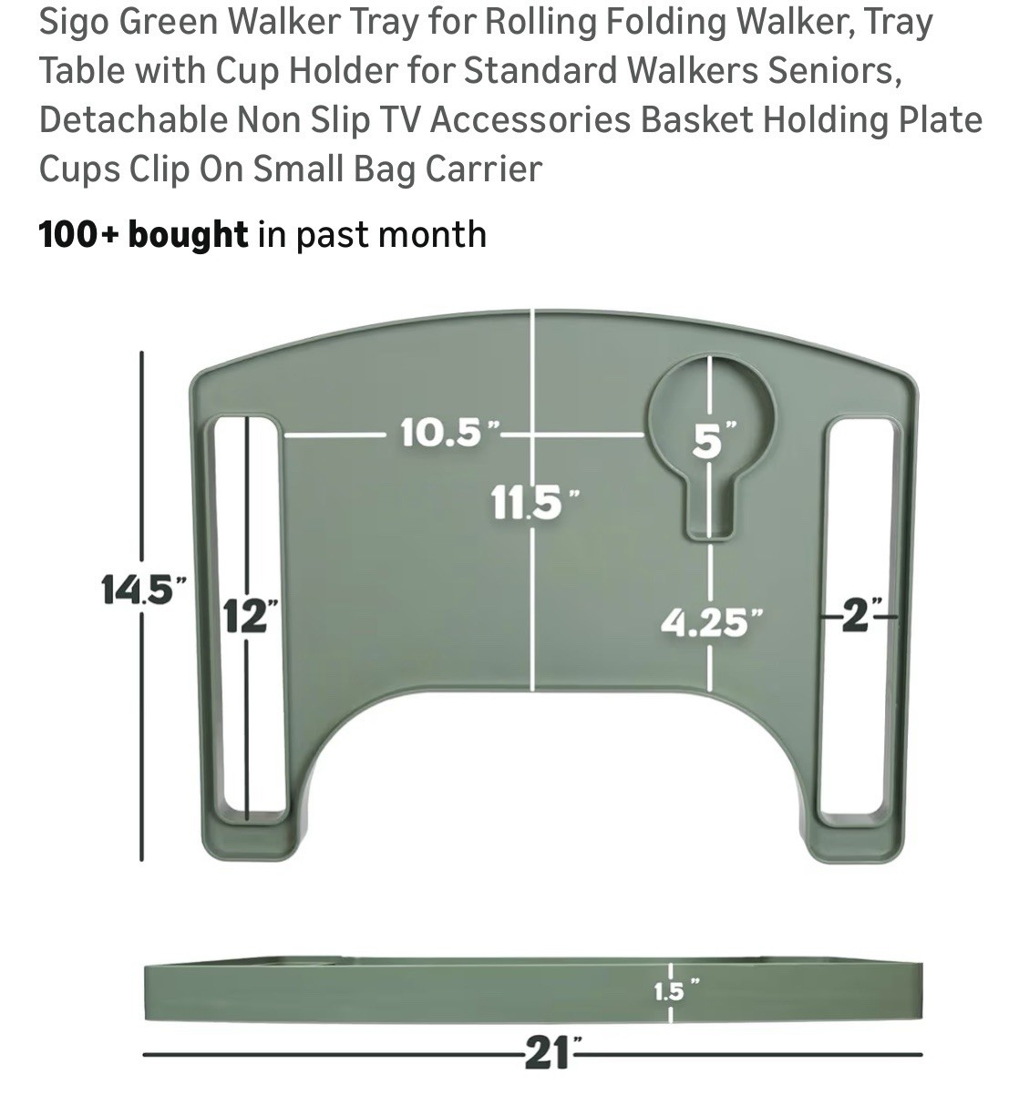 Sigo Green Walker Tray for Rolling Folding Walker, Tray