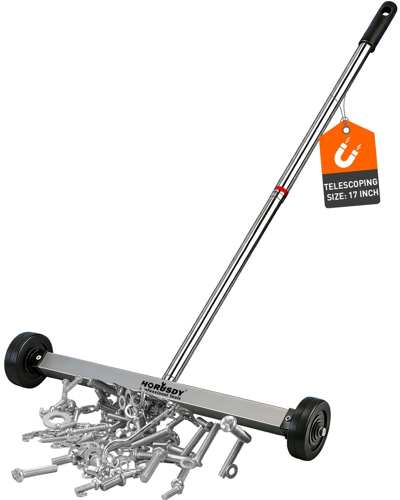 HORUSDY 17-Inch Rolling Magnetic Sweeper with Wheels | 17-Inch, Silver