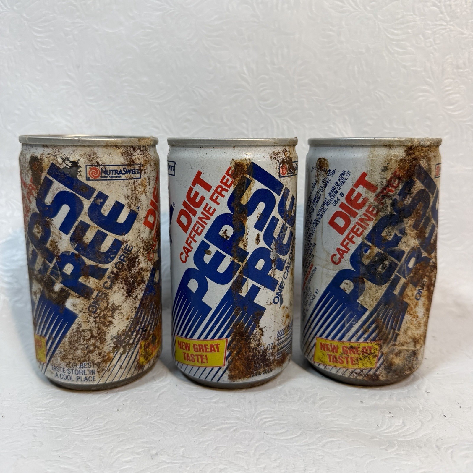 3 Diet Caffeine Free Pepsi Free Vtg 1980s Soda Can Nutra Sweet DAMAGE Unopened