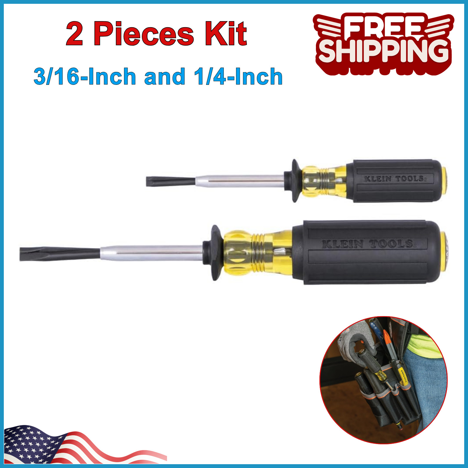 Klein Tools Screw-Holding Screwdriver Set 85153K 3/16-Inch, 1/4-Inch Split-Blade