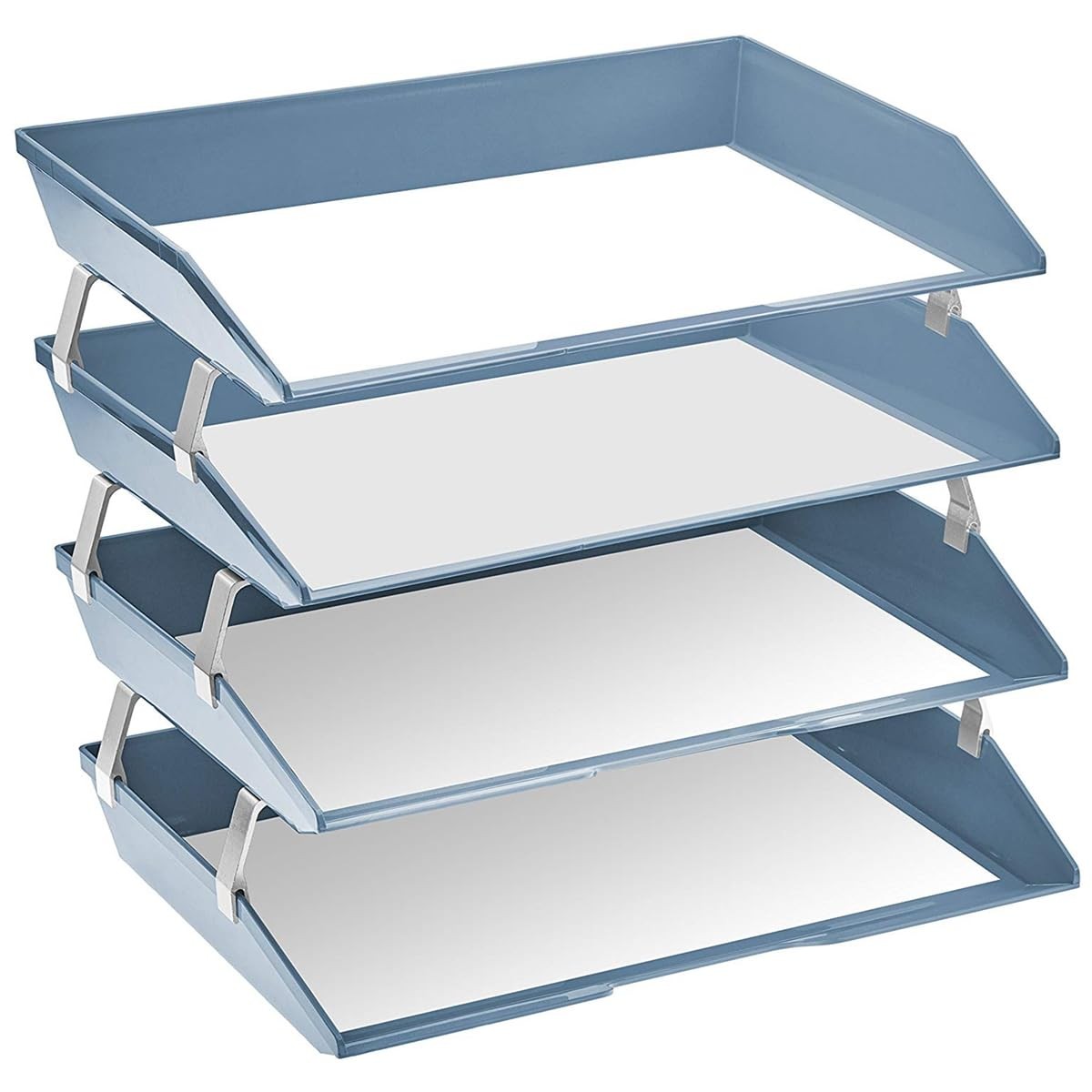 Solid Blue Plastic 4 Tier Side Load Letter Size Desk File Tray Organizer