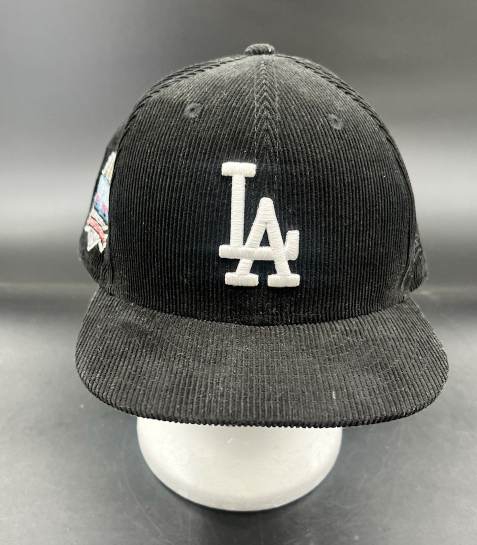 LA Dodgers Corduroy Stadium 40th  Anniversary 7 3/4 Baseball Hat Black UV Blue