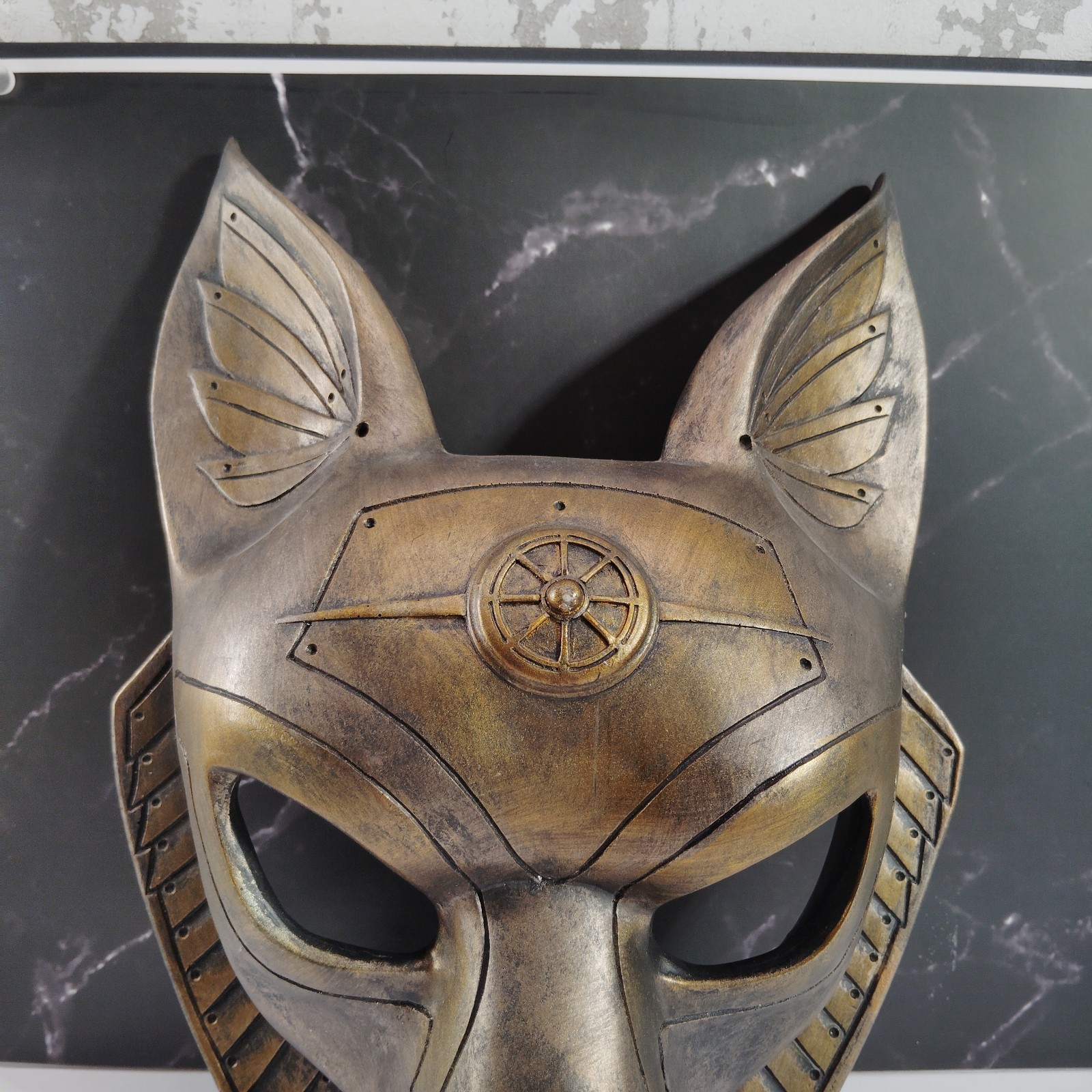 Egyptian Anubis Hand Painted Face Mask Statue 12" Wall Plaque Gold Steampunk