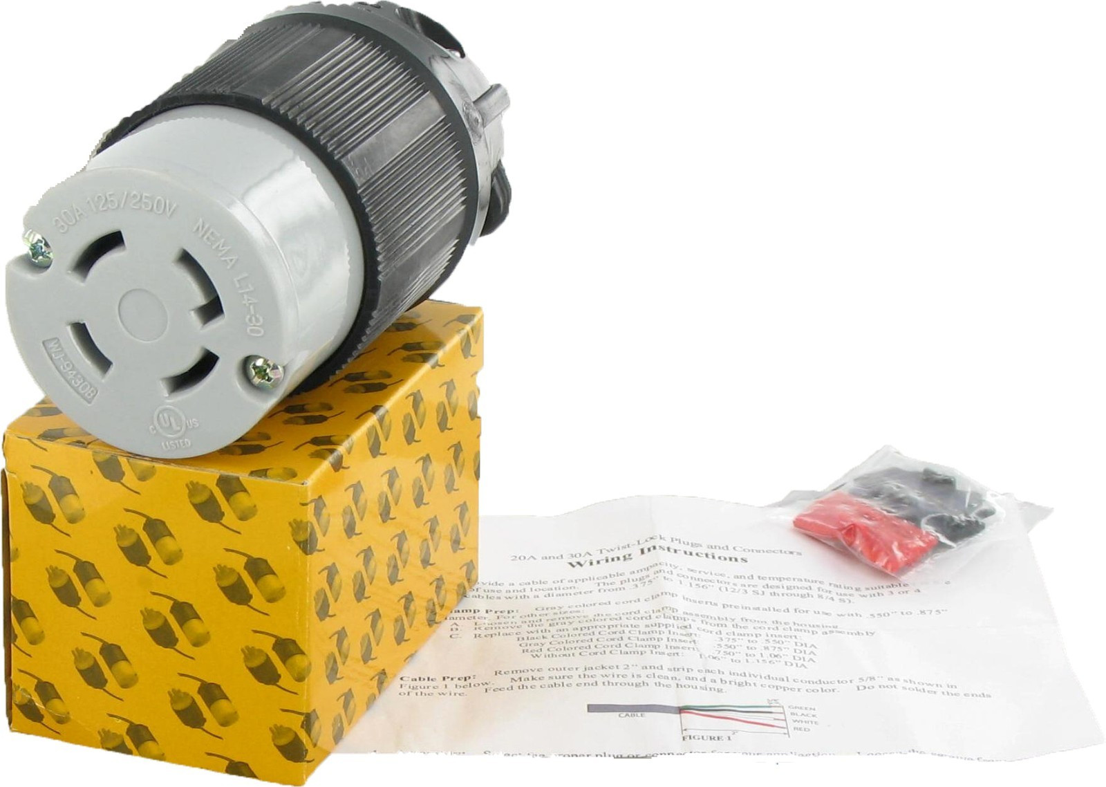 NEMA L14-30C 30A 125/250V 3 Pole 4W Grnd. Plug w/External Cord Grip OLYM-L1430C