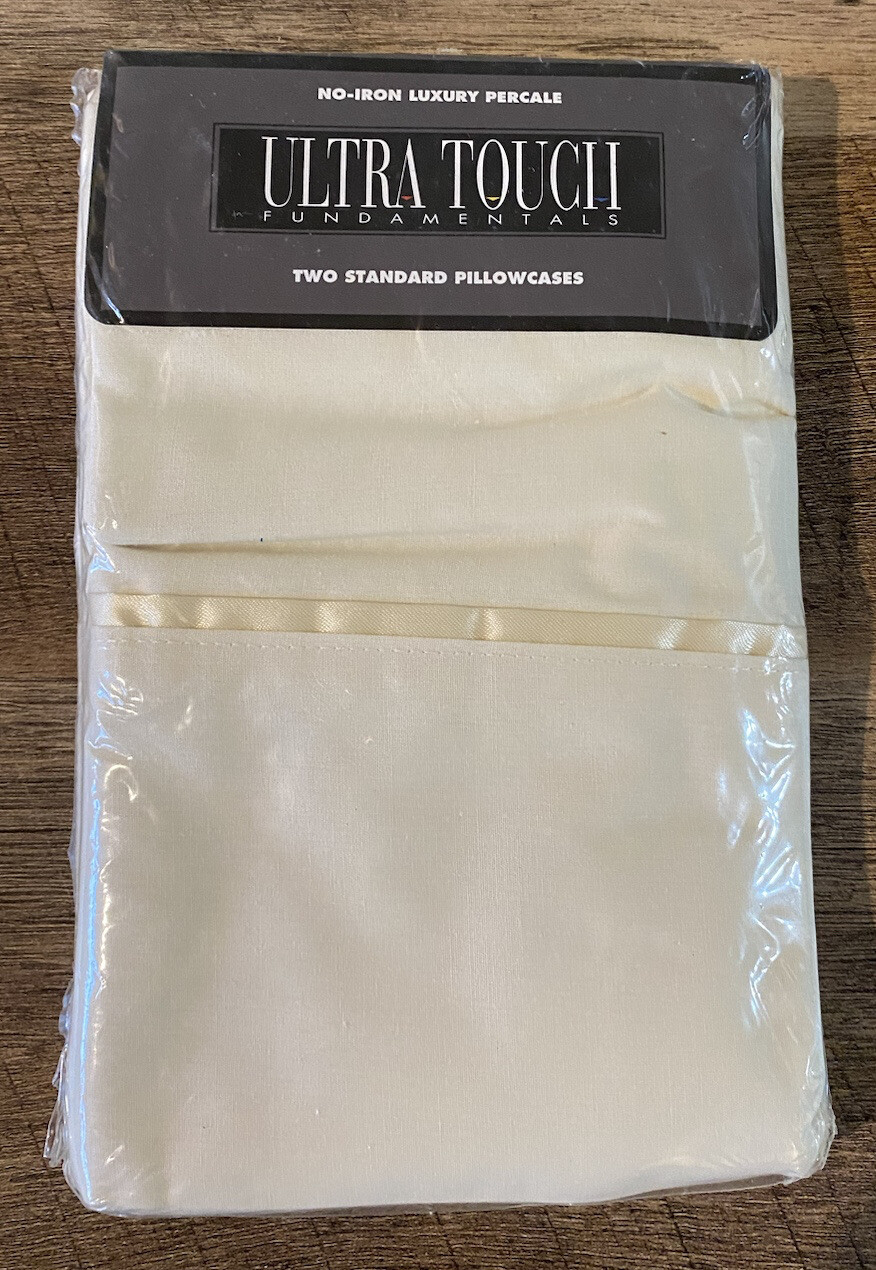 ULTRA TOUCH Fundamentals Two Standard Pillowcases 180 Thread Ecru NEW
