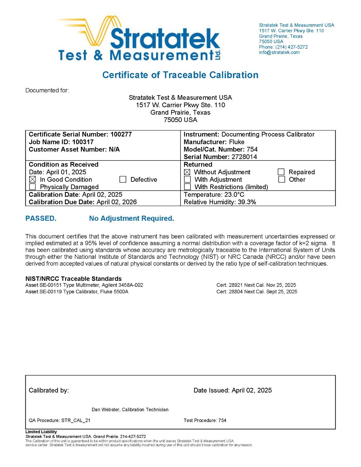 Fluke 754 Documenting Multifunction Process Calibrator HART NIST Calibrated
