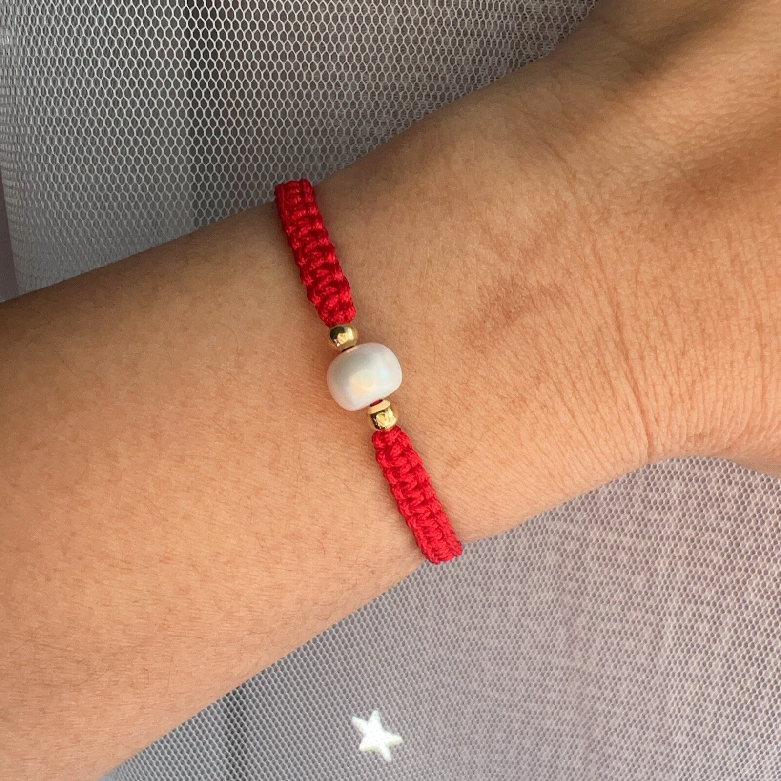 Lucky Red String Bracelet Adjustable, Protection Bracelet, Natural Pearl Charm