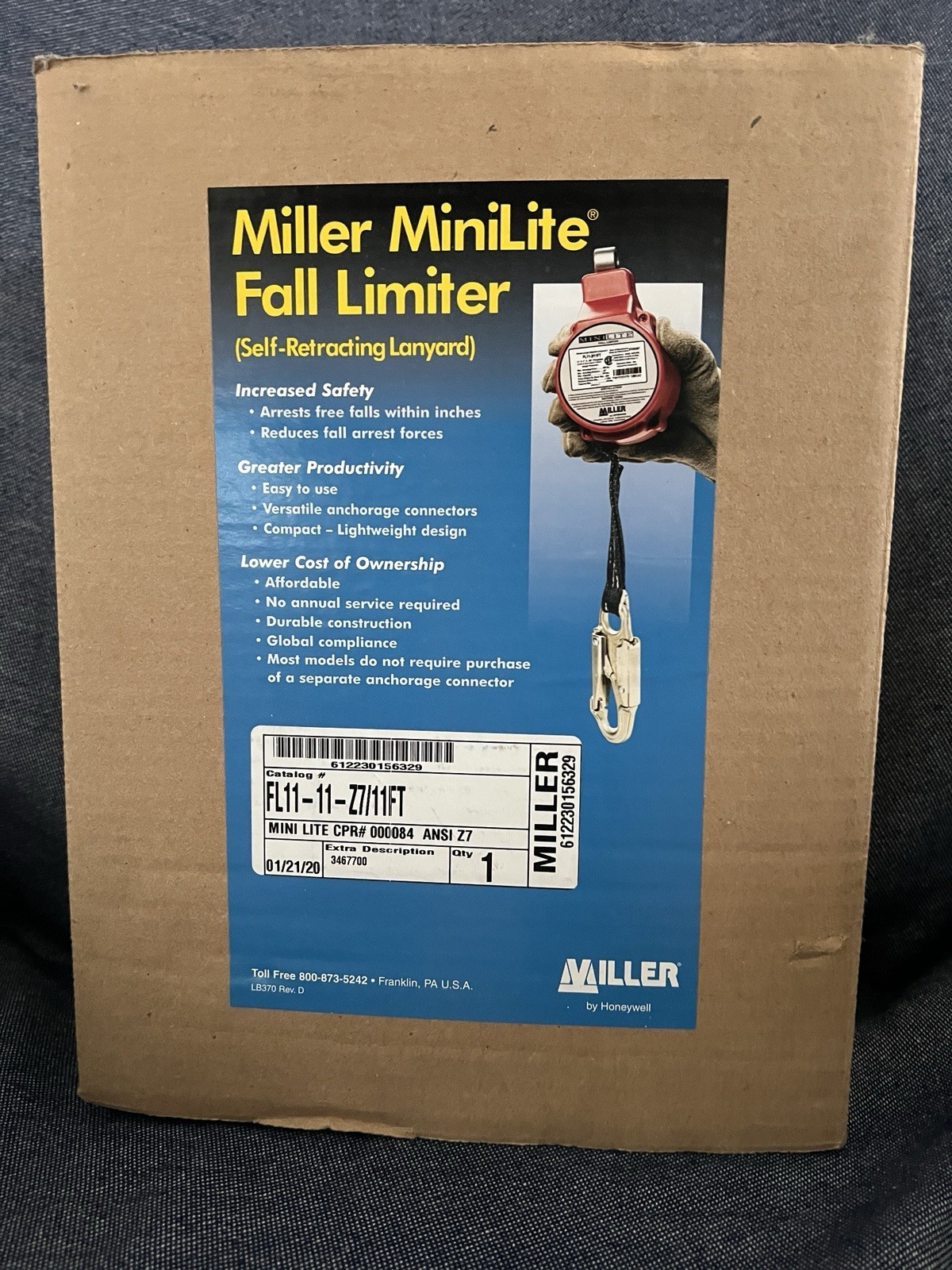 HONEYWELL MILLER MINILITE 11FT FALL LIMITER FL11-0-Z7/11FT HIGH IMPACT