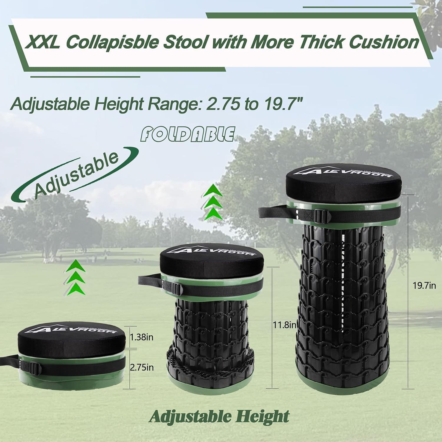 Upgraded XXL Collapsilbe Stool with Cushion,More Sturdy and Height 19.7“,D11.8”,