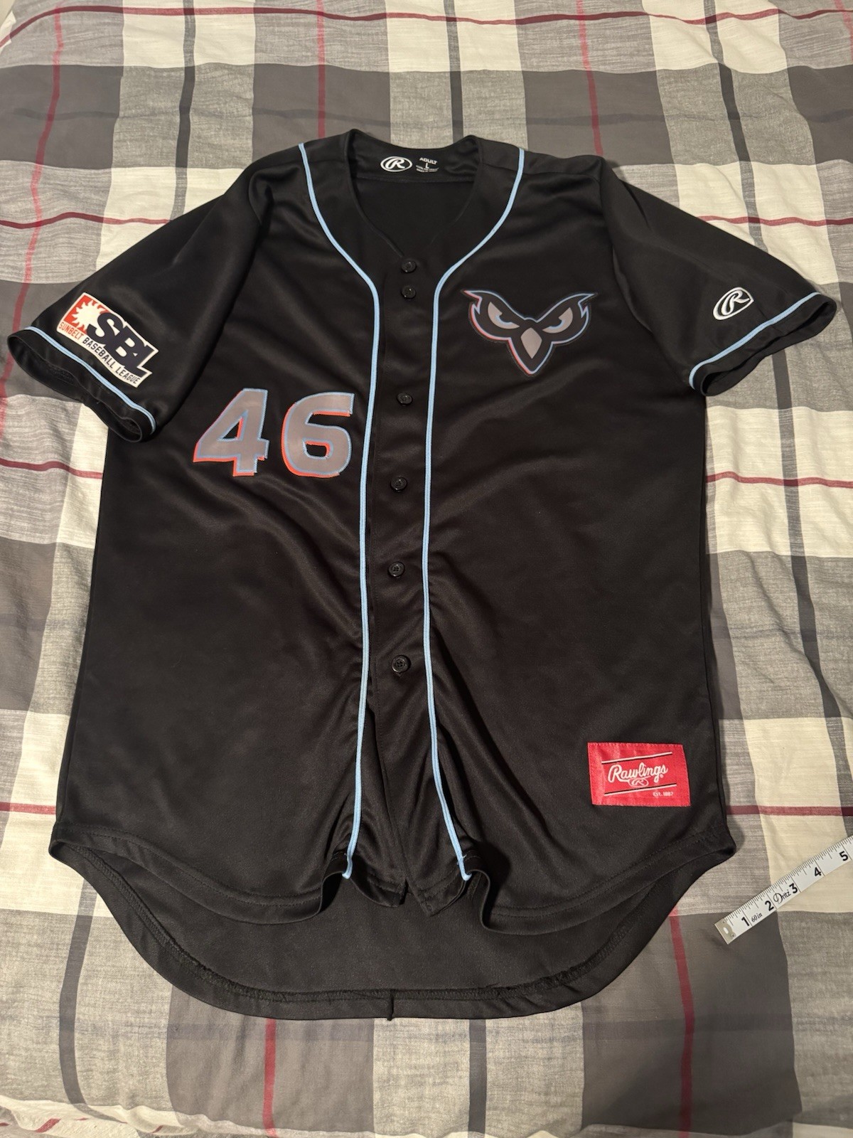 Rawlings Columbus Chatt-a-Hoots #46 Baseball Jersey Size Large Black Pinstripe