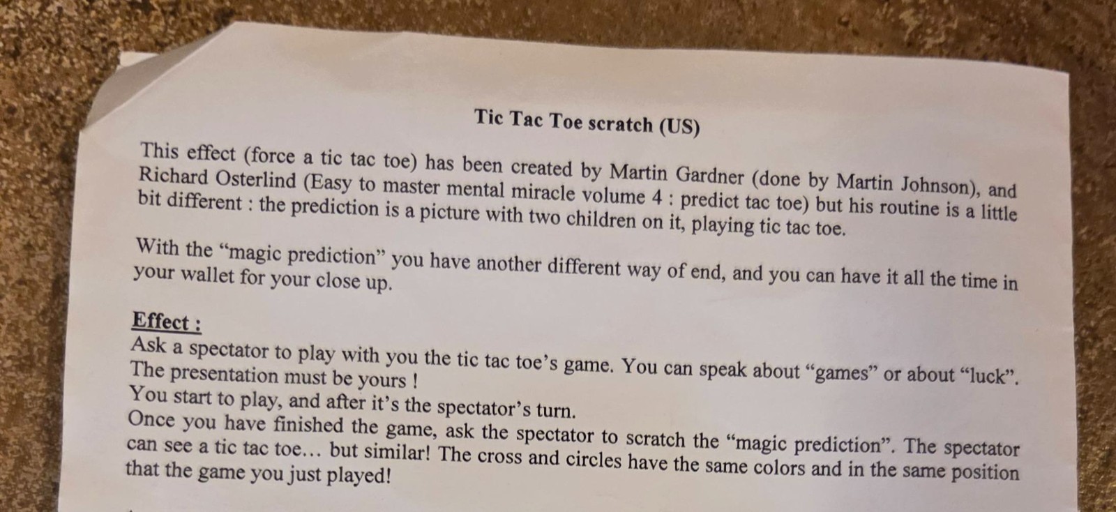 Tic Tac Toe Scratch Magic Mentalism Tricks