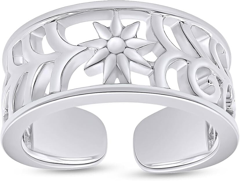 Adjustable Flower Toe Ring Jewelry For Women 925 Sterling Silver