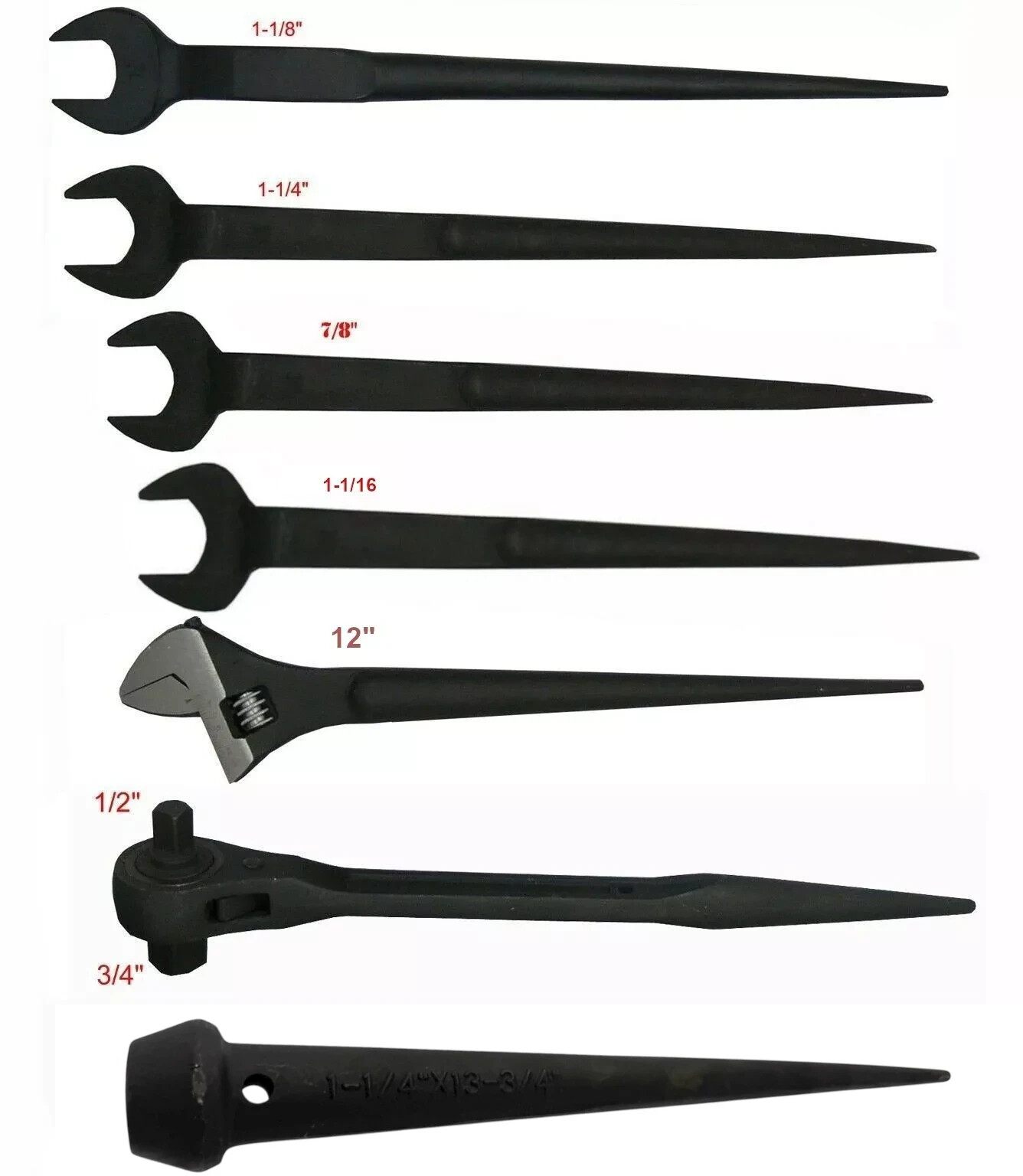 (Qty-7) 12" ADJUSTABLE SPUD WR & DUAL RATCHET & 4PC IRON WORKER & 13" BULL PIN