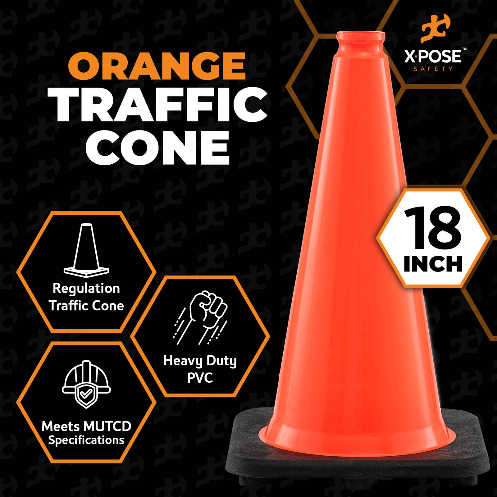 48 Orange Traffic Cones 18 Inch , Multipurpose PVC Plastic Safety Cone
