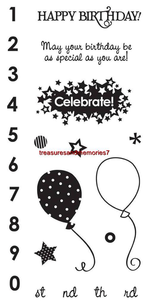 Fiskars Clear Stamps BIRTHDAY BASH Happy Birthday, Numbers, Balloons