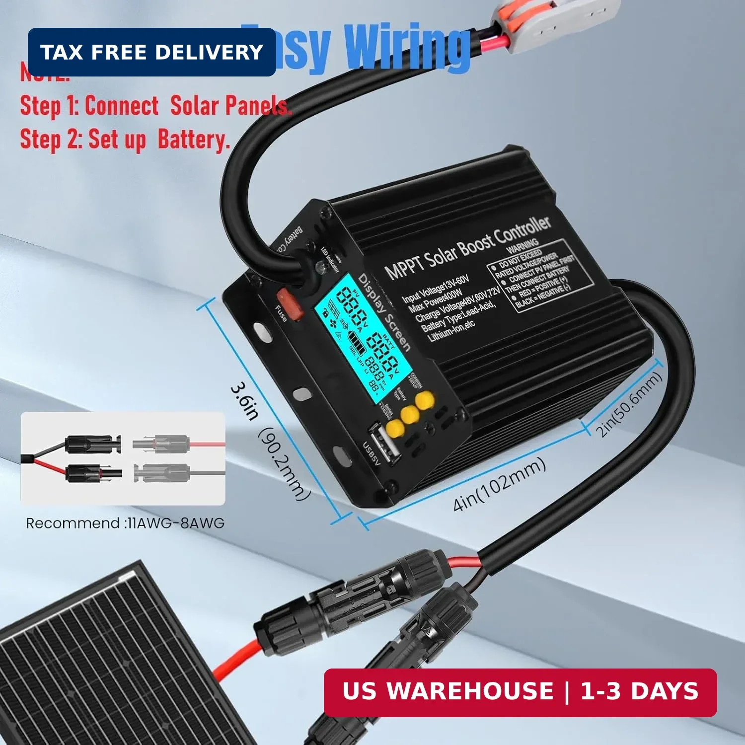 400W Boost MPPT Solar Charge Controller LCD Solar Panel Regulator LCD-400W