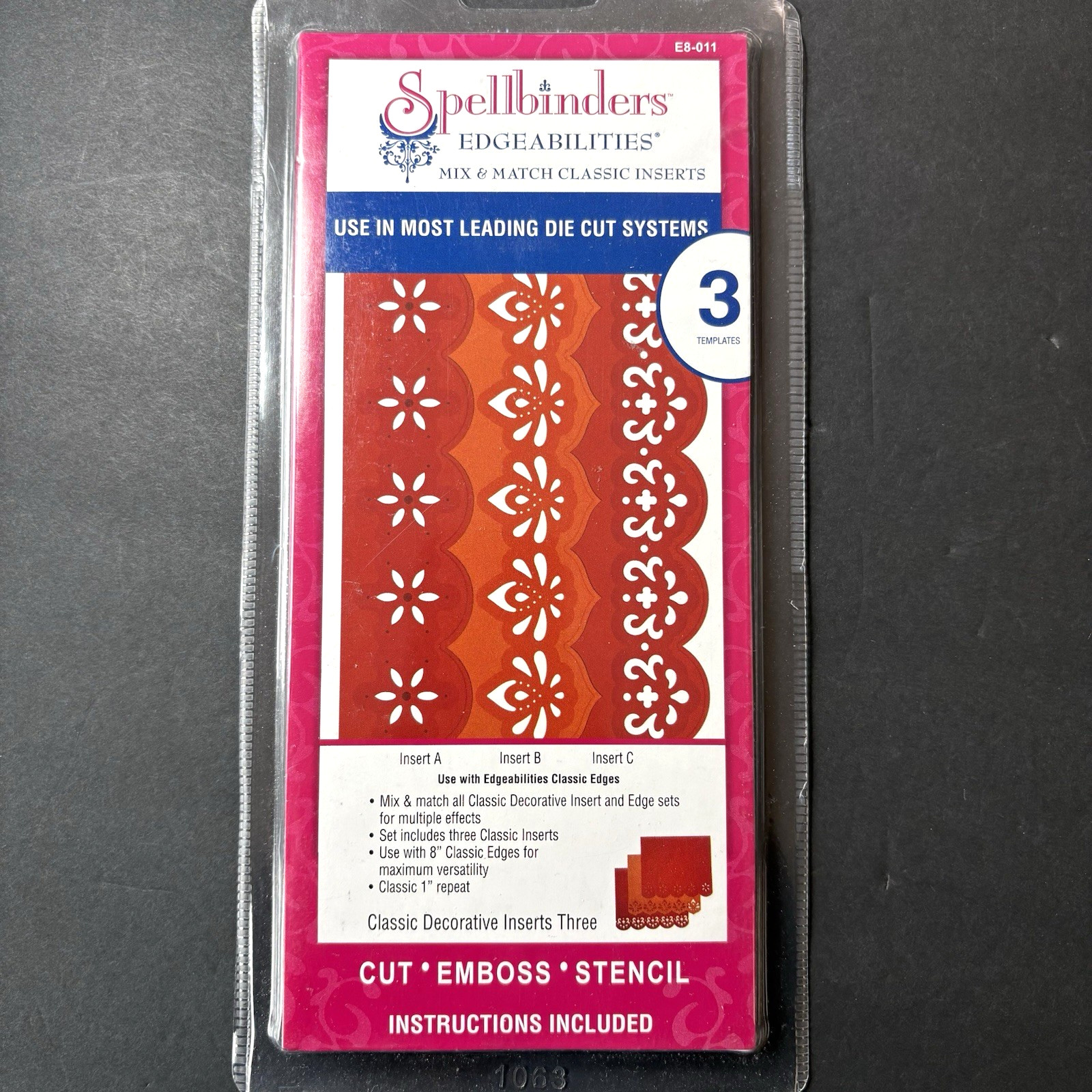 Spellbinders Classic Decorative Inserts Three Set of 3 Metal Cutting Dies E8-011