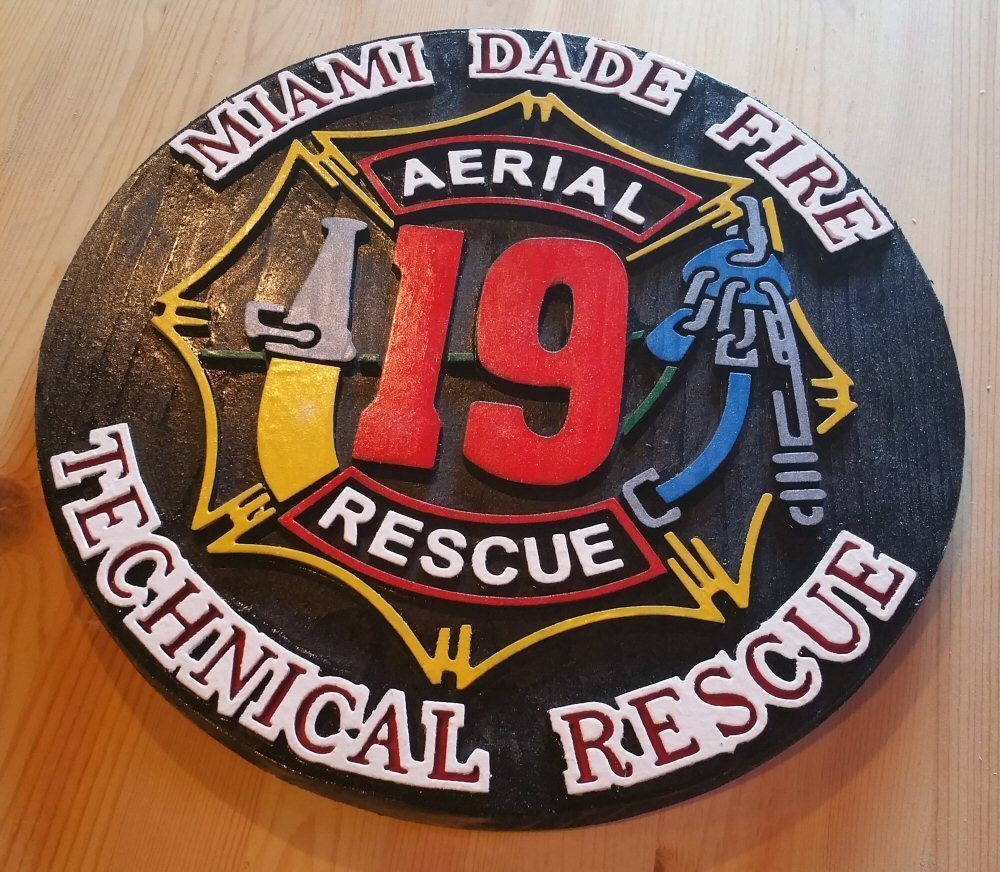 Fire Department Miami Dade Aerial 19 routed wood patch plaque sign Custom carved