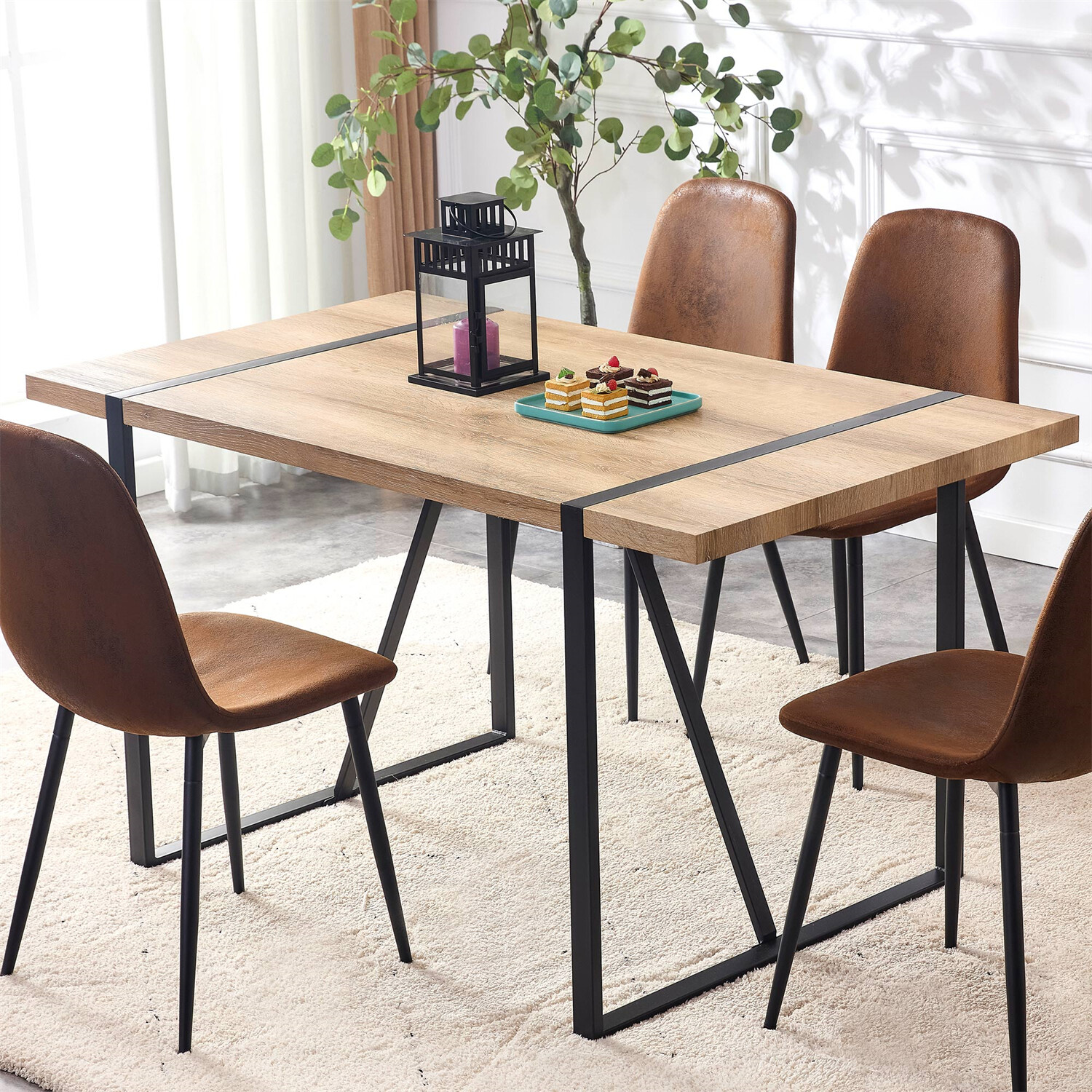 Dining Table Wood Table Kitchen Rectangular Table For 4-6 Person Rustic Brown