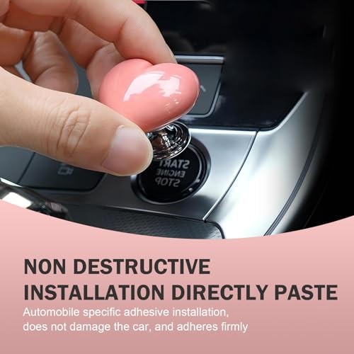 Push Start Button Cover, Engine Start/Stop Ceramic Heart Pink Ceramic Heart
