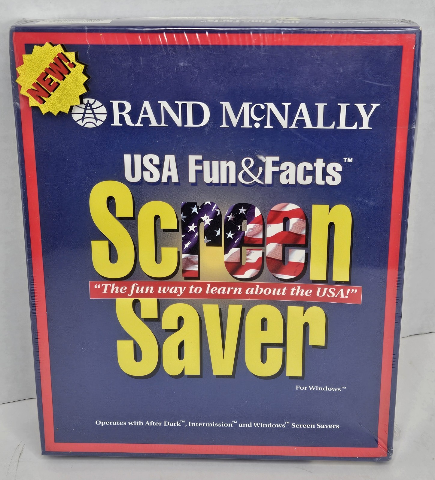 1995 Big Box Rand McNally USA Fun Facts Screen Saver Windows PC Rare NOS NIB