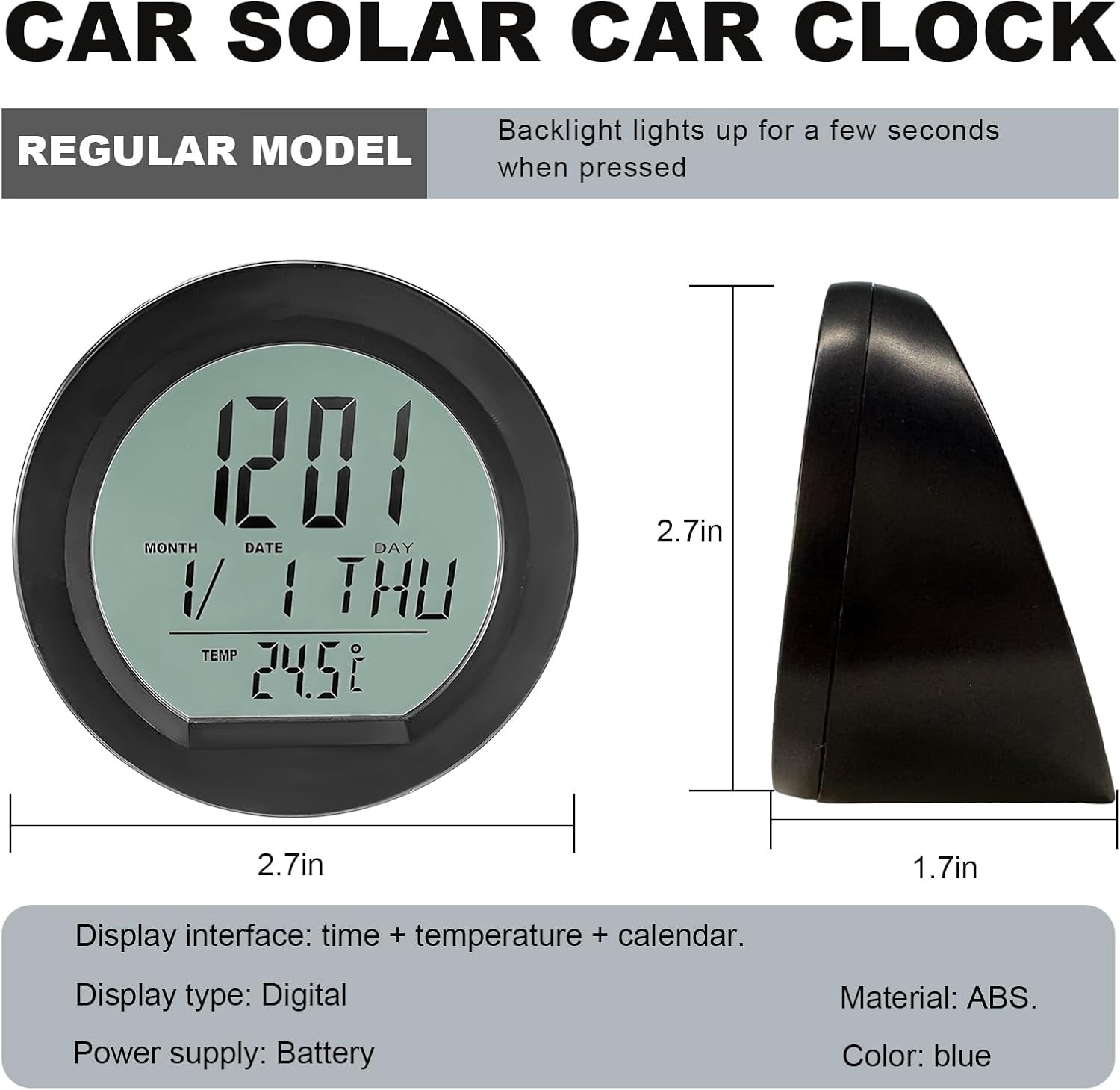 Car Digital Thermometer Clock, Dashboard Clock w Color: Standard Digital Clock