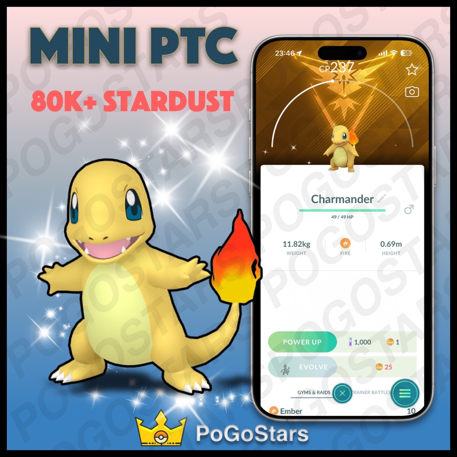 Pokémon PTC Go - Shiny Charmander - Team Instinct✨Special Background✨