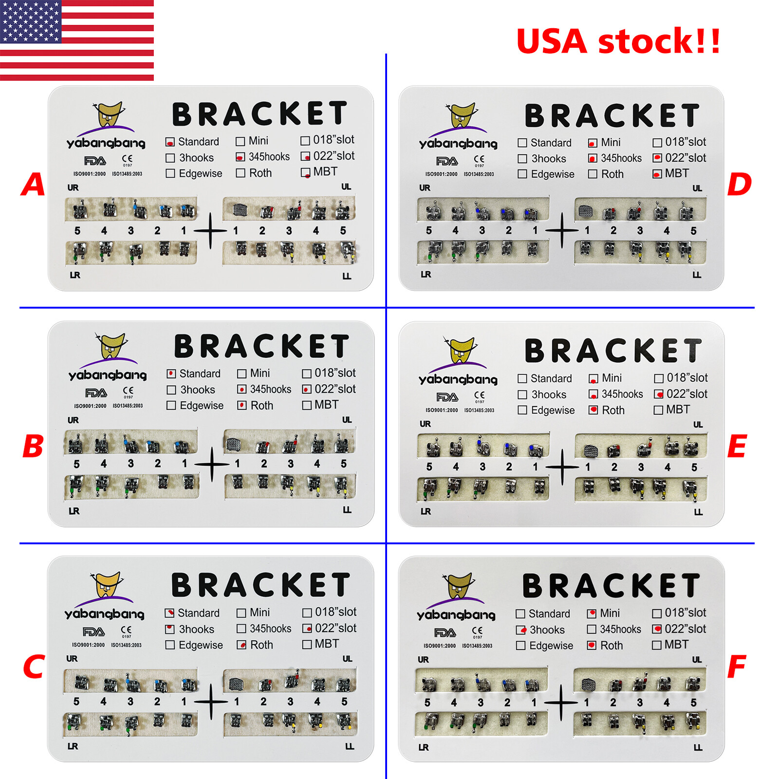 Dental Orthodontic Brackets Braces Mini/Standard Roth/MBT 022 Hooks 3/345 MX