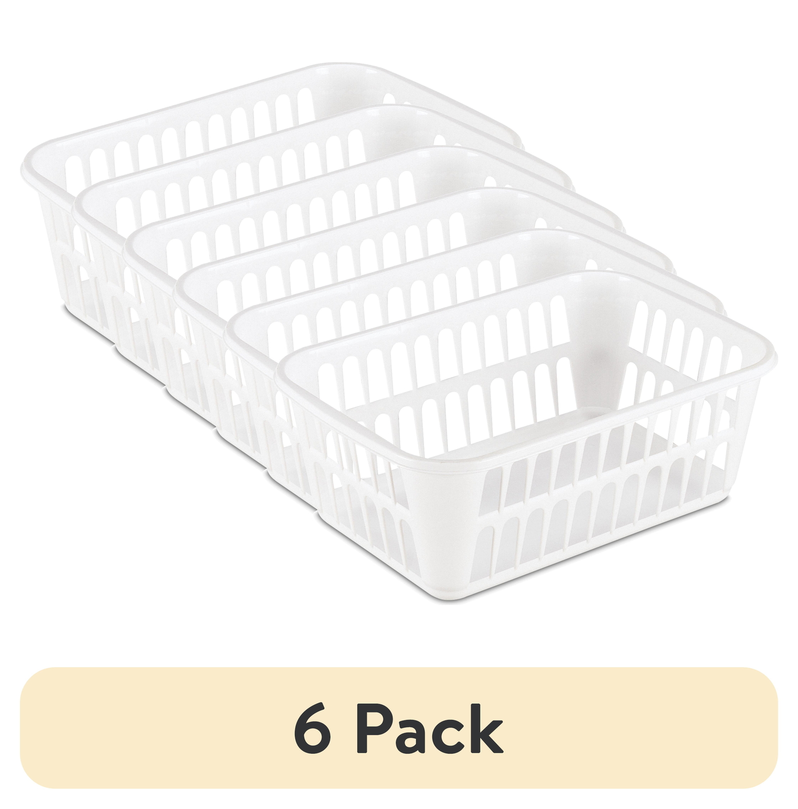 (6 pack)  Storage Basket, Versatile Open Plastic Bin, White