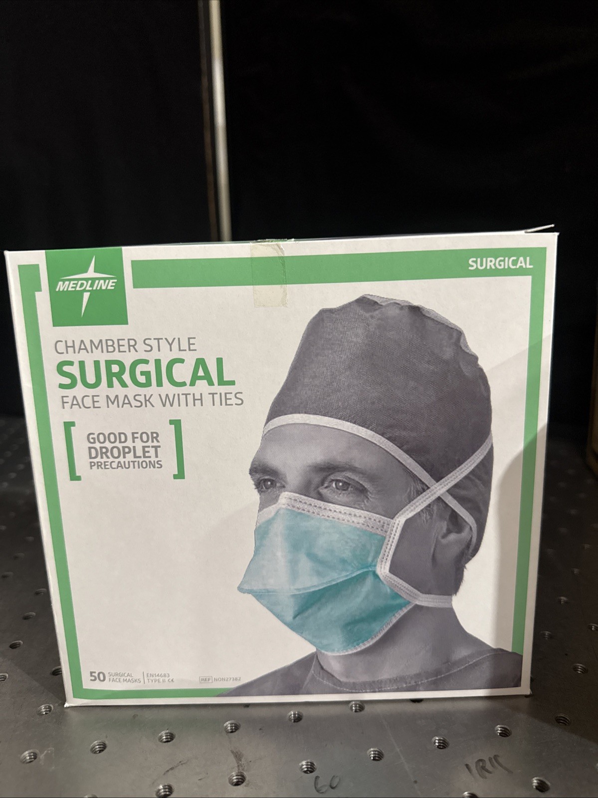 Medline NON27382 - Chamber Style Surgical Face Mask With Ties 50 Pcs (Green)