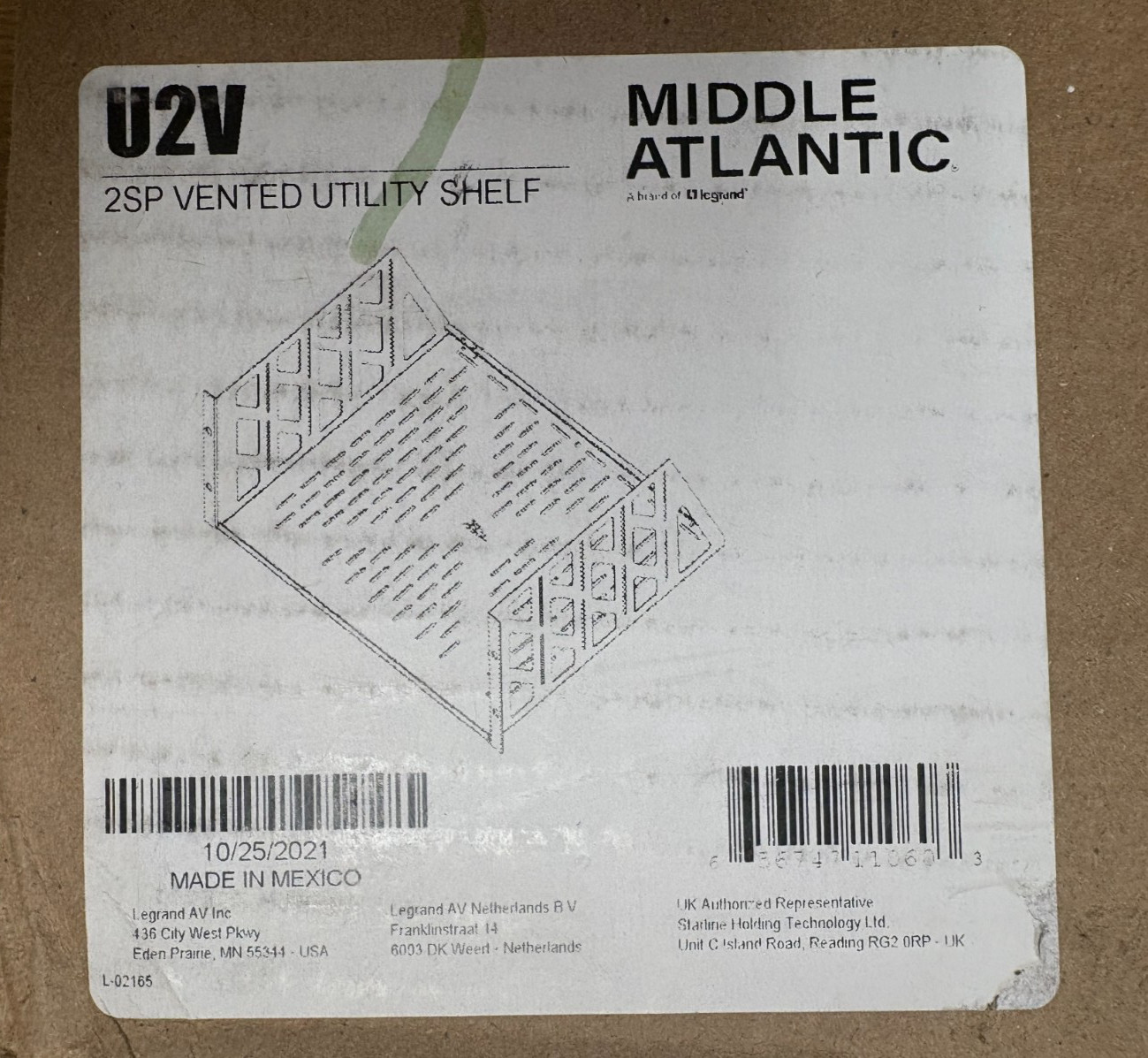 Middle Atlantic U2V 2U Vented Rackshelf