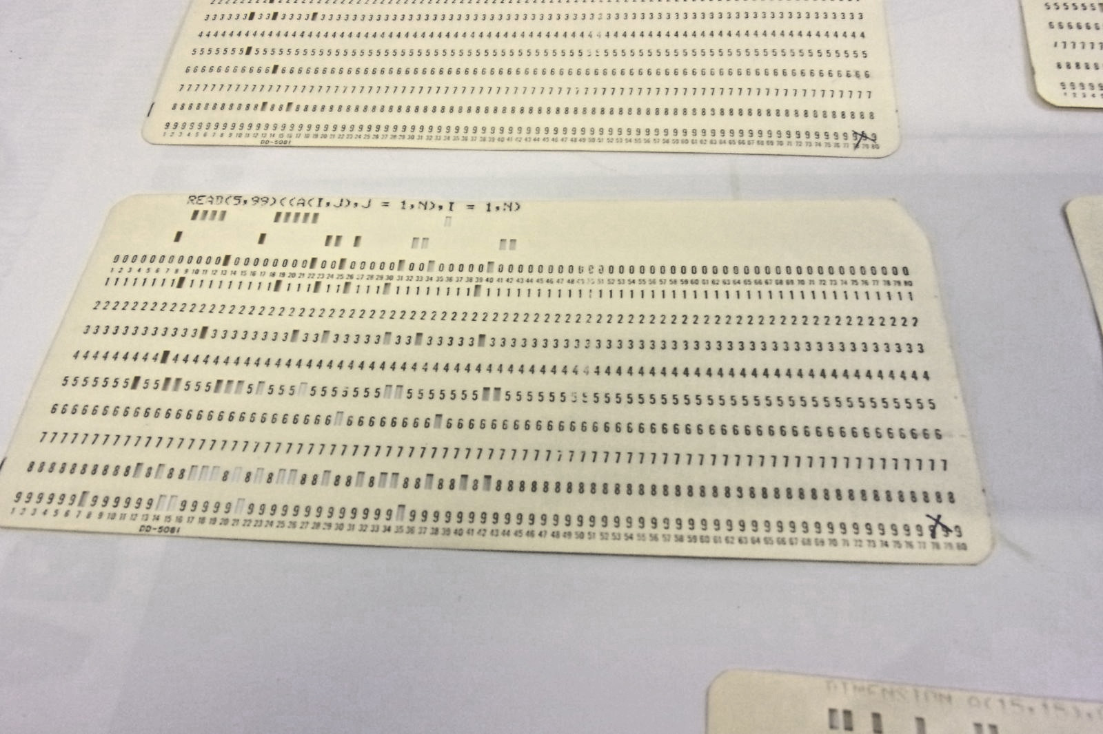 5x VINTAGE MAINFRAME COMPUTER Perforated PUNCH CARDS. IBM 80-column card format