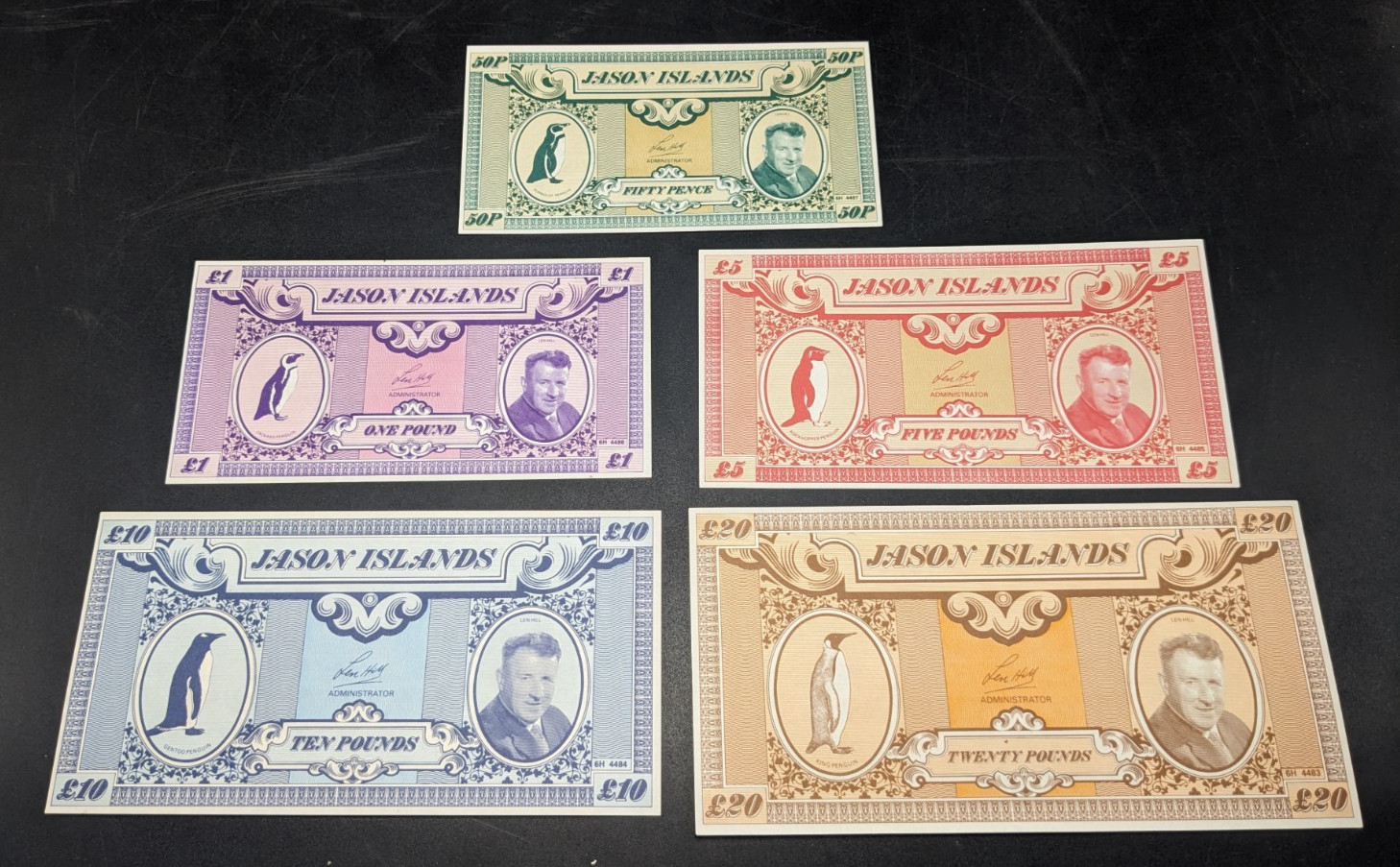 1979 Jason Islands Currency 5 Notes (50 pence, 1, 5, 10, 20 pounds)