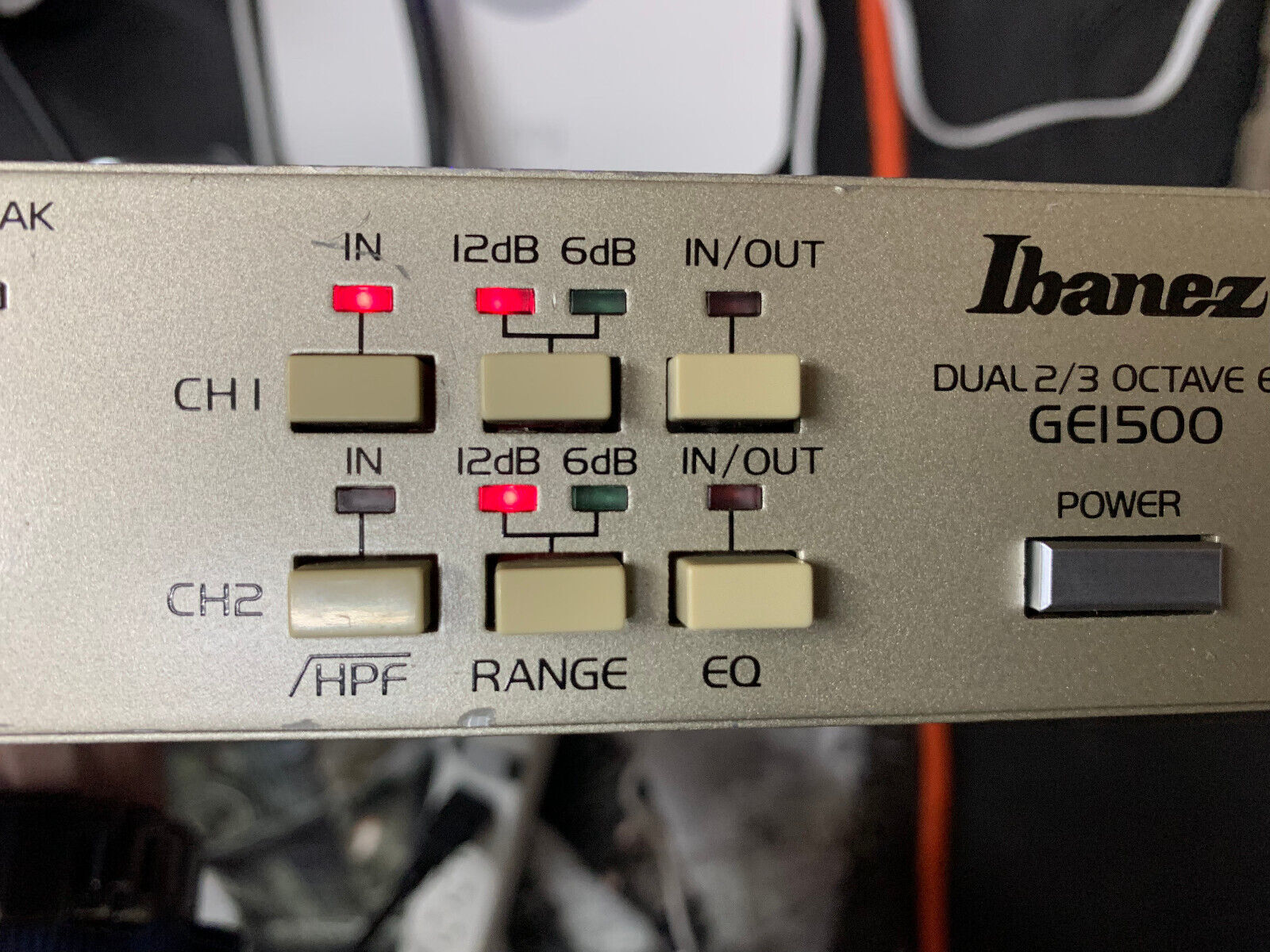 IBANEZ GE1500 VINTAGE RACK MOUNT 2 CHANNEL GRAPHIC EQUALIZER MISSING 2 SLIDERS