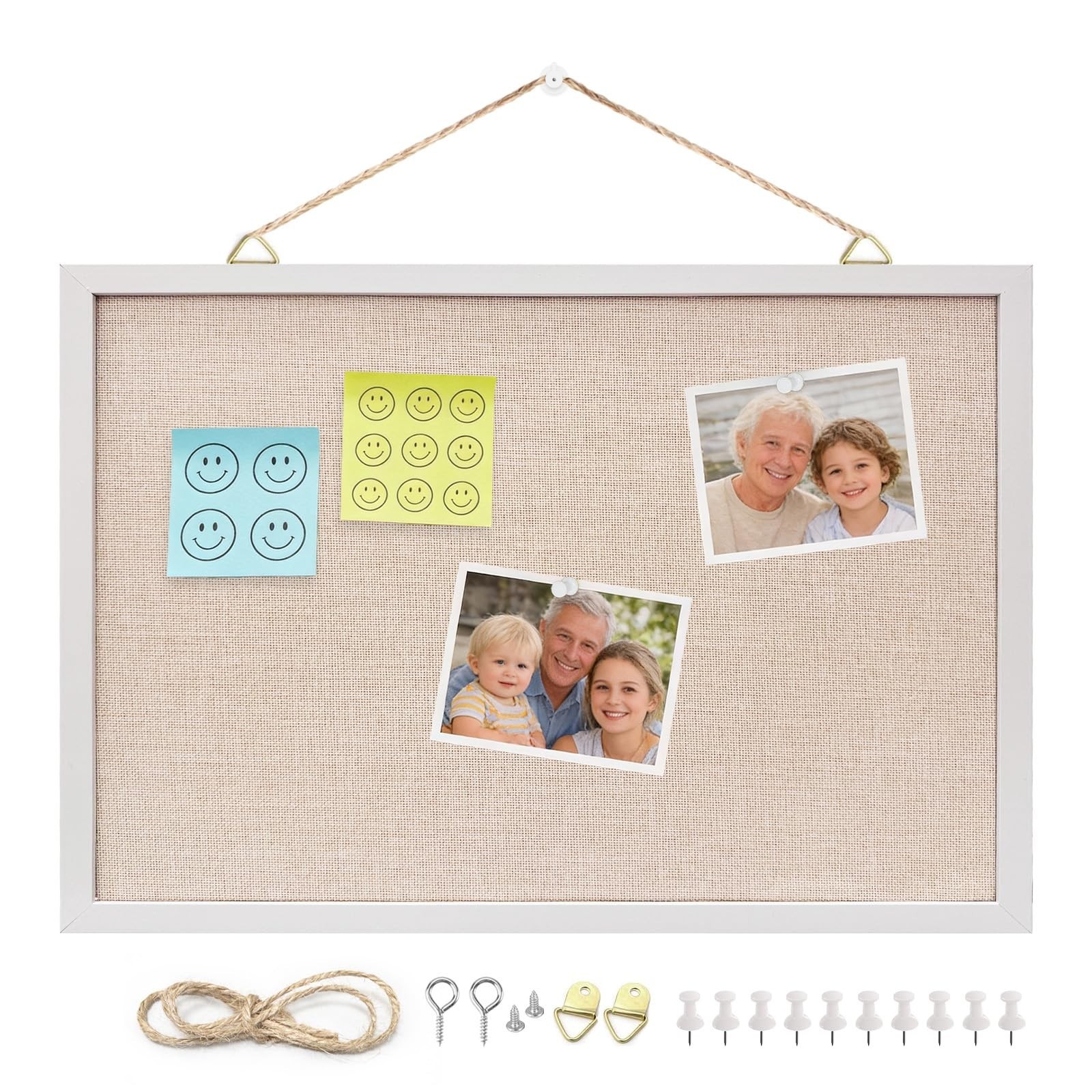 13.3"x17.7" inch Bulletin Board with Linen, White Wood Style Frame, with 10 P...