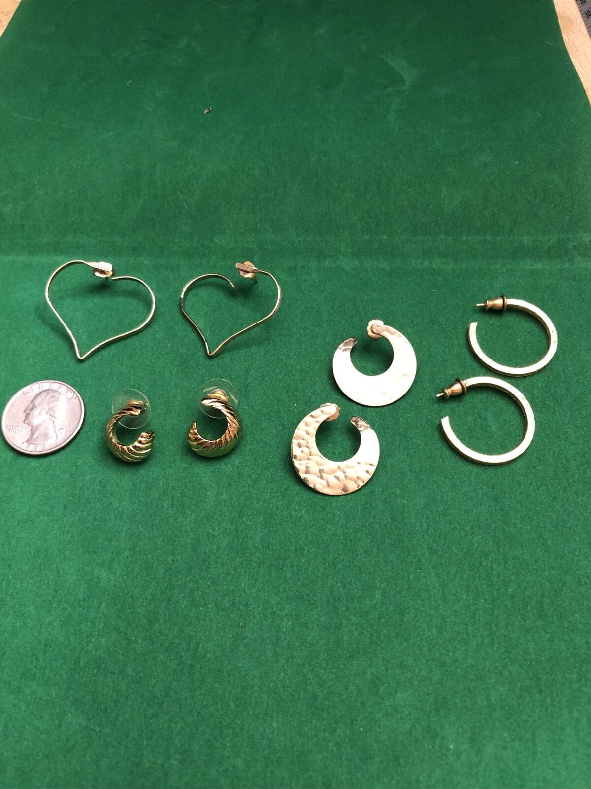 Beautiful Lot Of 4 Pairs Of Pierced Earrings Gold-Tone - Must See - Nice Qual