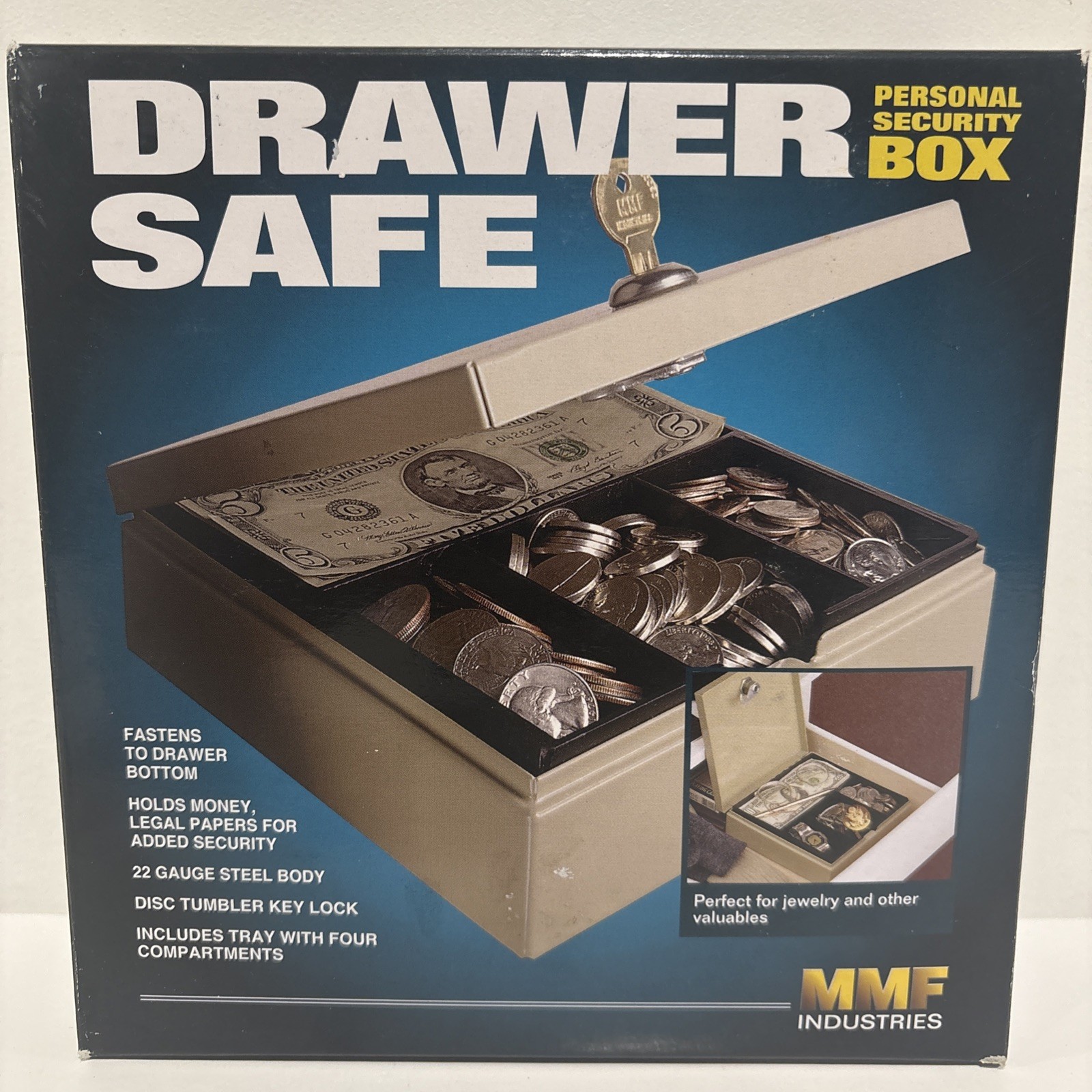 Drawer Safe Key Lock Security Box 4 Cash & Personal Valuables+ Tray- Mountable