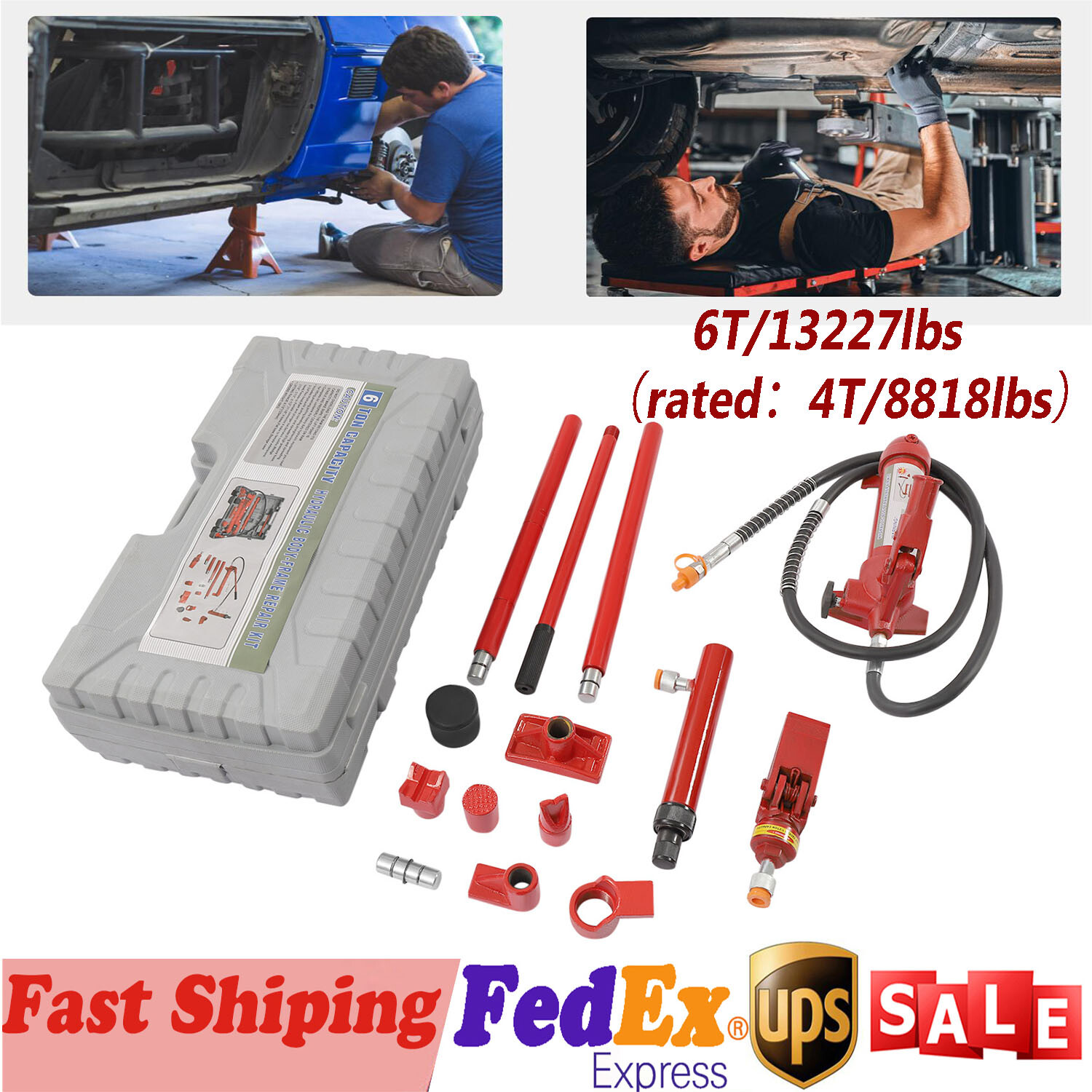 Porta Power Hydraulic Jack Auto Body Frame Repair Kit Lift Ram 6 Ton/8800 lbs