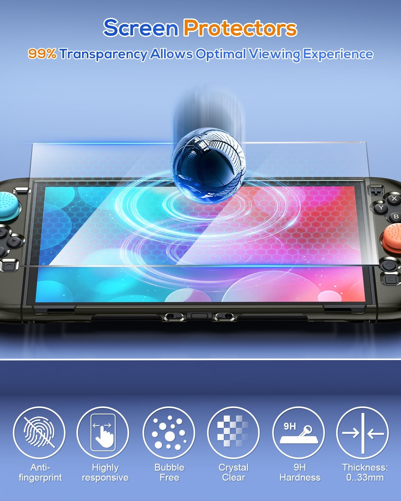 Switch 2 Protective Case Slim Hard Shell Screen Protector Thumb Grips Translucen